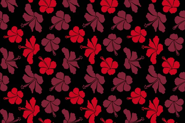 Pintura Dibujada Mano Flores Hibisco Colores Rojos Patrón Sin Costura — Foto de Stock