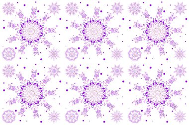 Soyut el çizimi menekşe kar taneleri beyaz arka planda. El boyaması çizim.