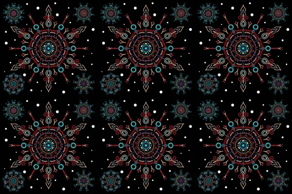 Snowflakes set for holiday Thanksgiving day, a simple hand-drawn winter design on black background in blue and red colors.