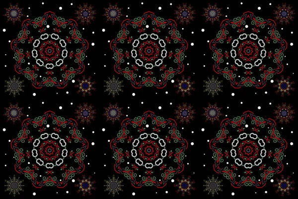 Simple Snowflakes Set Floral Elements Decorative Ornament Illustration Black Background — Stock Photo, Image