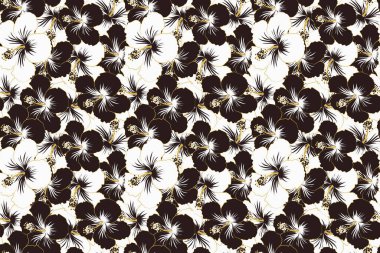 Siyah ve beyaz çiçekli kusursuz desen. Çiçekli suluboya arkaplan. Yatak çarşafları, ceket, paket tasarımı, kumaş ve moda kavramları için tekstil baskısı.