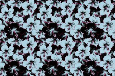 Moda olmayan çiçek deseni. Bir sürü siyah ve mavi amber çiçekli bir resim..