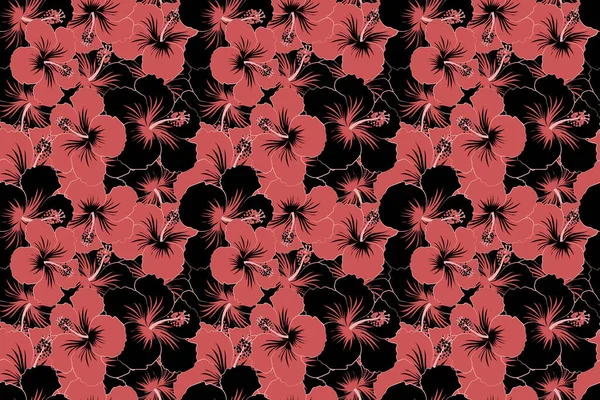 Αρκετά Μαύρο Και Κόκκινο Floral Print Μοtley Αδιάλειπτη Μοτίβο Υπόβαθρο — Φωτογραφία Αρχείου