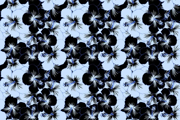 Vintage Floral Χωρίς Ραφή Μοτίβο Μαύρο Και Μπλε Χρώμα — Φωτογραφία Αρχείου