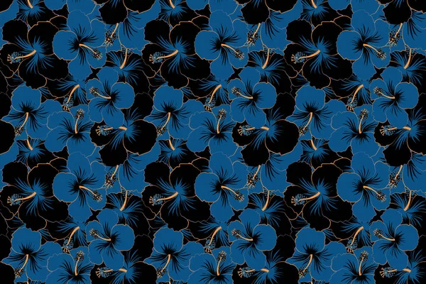 Płynny Wzór Stylizowanego Motywu Kwiatowego Kwiaty Otwór Plamy Bazgroły Hibiskus — Zdjęcie stockowe