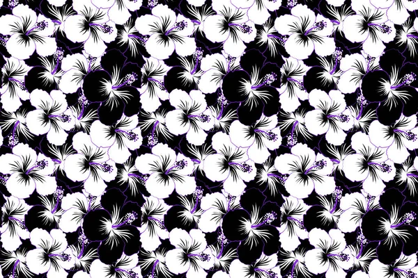 Black White Hibiscus Flowers Seamless Pattern — Stock Photo, Image