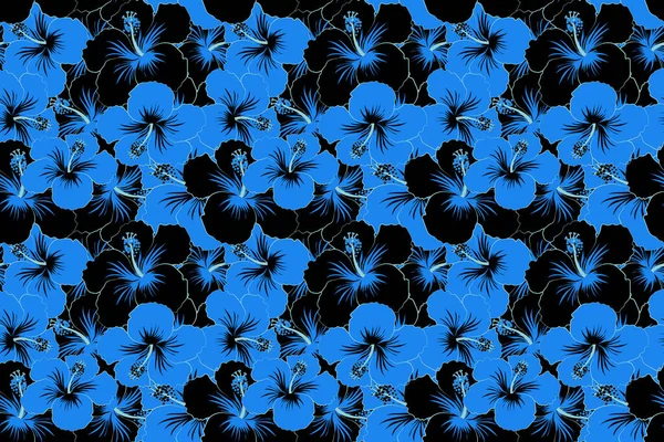 Croquis Nombreuses Fleurs Noires Bleues Illustration Fleurs Sans Couture Dessinée — Photo