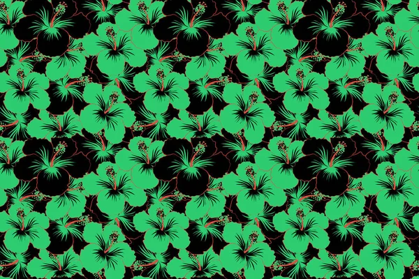 抽象的な民族シームレスなパターン 部族芸術Boho印刷 ヴィンテージ黒と緑の花の背景 背景の質感 花のテーマ — ストック写真