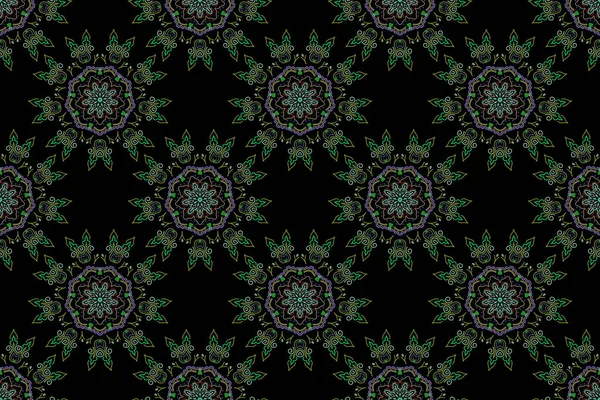 Seamless Background Grunge Style Neutral Green Violet Damask Paisley Wallpaper — Stock Photo, Image