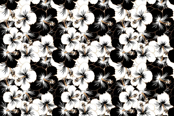 Hibiscus flowers in black and white colors.