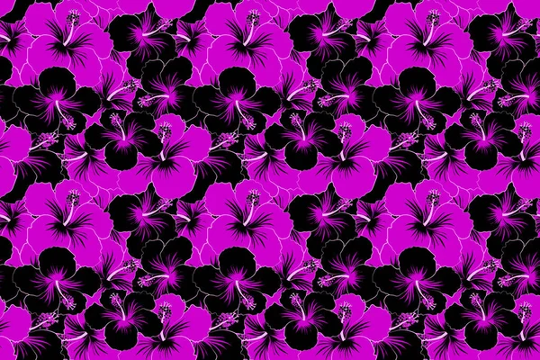 Patrón Floral Sin Costuras Con Flores Hibisco Negro Magenta Acuarela — Foto de Stock