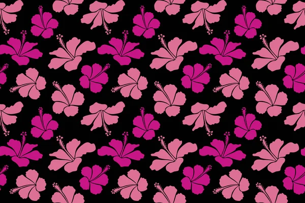 Květinový Vzor Různé Ibiškové Havajské Tropické Květiny Růžových Barvách Černém — Stock fotografie