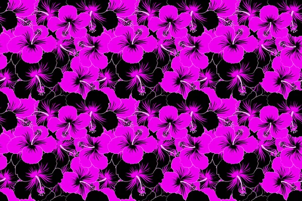 Aloha Hawaiian Shirt seamless Hibiscus Pattern In black and magenta Colors.