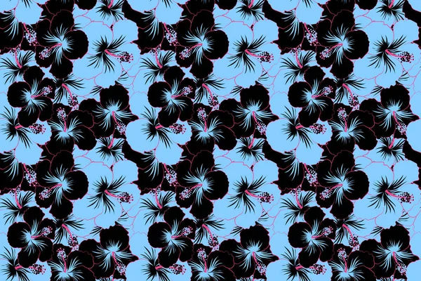 Απρόσκοπτη Εξωτική Μοτίβο Μαύρο Και Μπλε Τροπικά Λουλούδια Ανθισμένη Ζούγκλα — Φωτογραφία Αρχείου