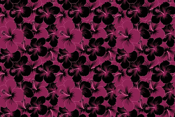 Tipografía Aloha Con Hibisco Negro Púrpura Ilustración Floral Para Estampado — Foto de Stock