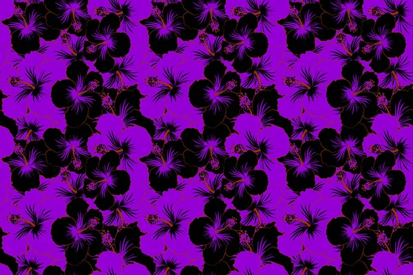 Schwarze Und Violette Hibiskusblüten Trendigen Stil Hawaiianische Tropische Natürliche Florale — Stockfoto