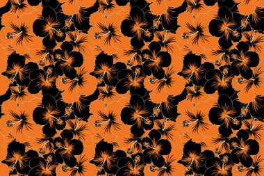 Kusursuz çiçek deseni. Siyah ve sarı amberli kusursuz desen. Siyah ve sarı renklerde çiçek arkaplanı. Kusursuz çiçek deseni.