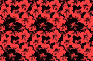 Hawaii Aloha Tişörtünün kusursuz deseni siyah ve kırmızı renklerde..