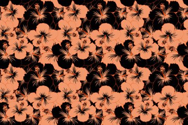 Bir sürü bej ve siyah amber çiçekli tropik, pürüzsüz desen. Bej ve siyah pürüzsüz desen.