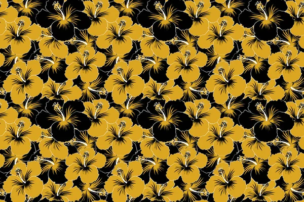Σκίτσο Πολλά Μαύρα Και Κίτρινα Λουλούδια Χειροποίητη Χωρίς Ραφή Απεικόνιση — Φωτογραφία Αρχείου