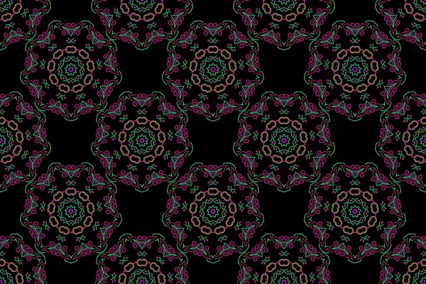 Вишуканий Квітковий Бароковий Шаблон Дамаський Безшовний Візерунок Фіолетовому Зеленому Пурпуровому — стокове фото