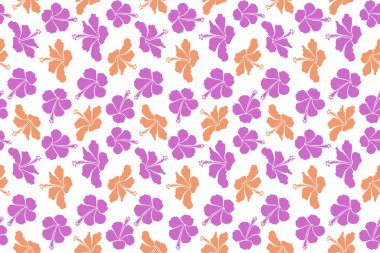 Beyaz zemin üzerinde suluboya etkisi olan mor ve turuncu renklerdeki tropikal amber çiçeklerinin kusursuz deseni.