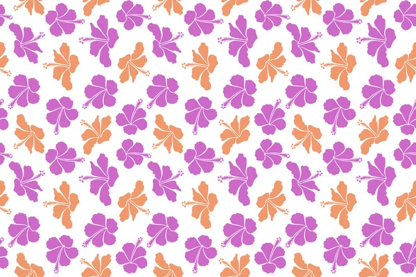 Patrón Inconsútil Flores Tropicales Hibisco Colores Violeta Naranja Con Efecto — Foto de Stock