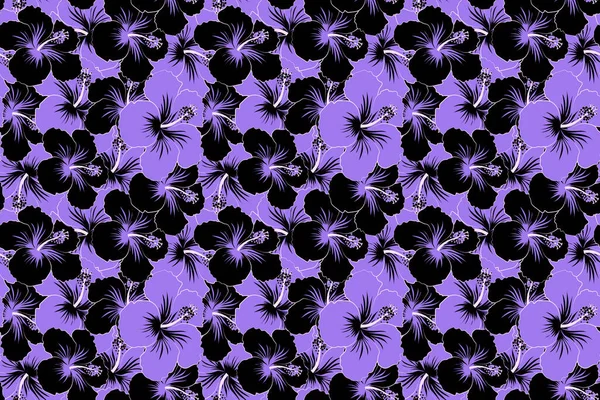 Black Violet Hibiscus Flowers Seamless Pattern — Stock Photo, Image