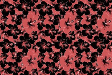 Kusursuz tropikal çiçek, siyah ve kırmızı amber deseni. Kusursuz desen