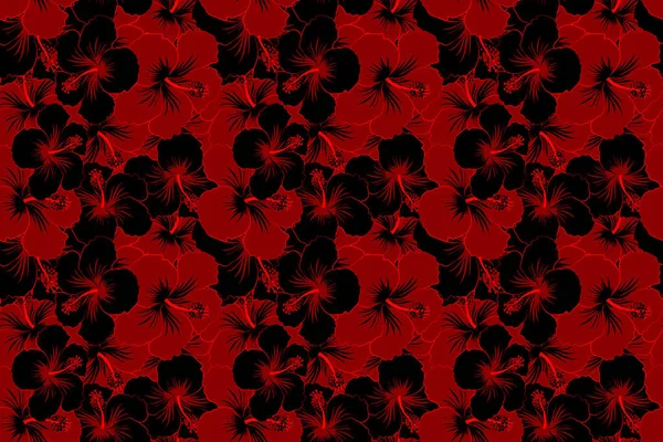 Aloha Hawaiian Shirt seamless Hibiscus Pattern In black and red Colors.