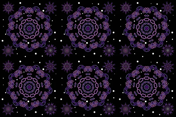 Winter Set Christmas Snowflakes Set Violet Colors Doodles Dots Black — Stock Photo, Image