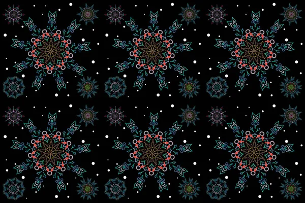 Набір Файлових Блакитних Червоних Сніжинок Точок Чорному Тлі Зоряний Небо — стокове фото