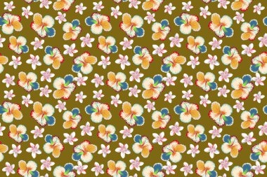 Çeşitli beyaz, kahverengi ve bej amfibik Hawaii tropik çiçekleri. Çiçeksiz desen.