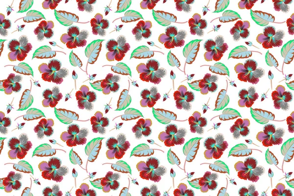 Floral Seamless Pattern Hibiscus Flowers Watercolor Hand Drawing Style White — Stock Photo, Image