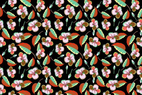 Hand Painted Seamless Pattern Tropical Hibiscus Flowers Dense Jungle Pattern — Stock Photo, Image