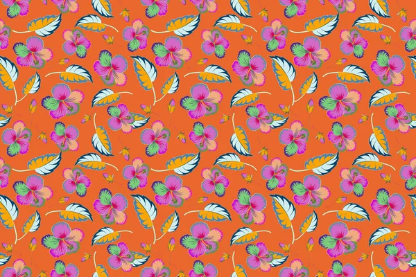 Bunte Illustration Blühender Dschungel Hibiskus Nahtloses Muster Nahtloses Exotisches Muster — Stockfoto