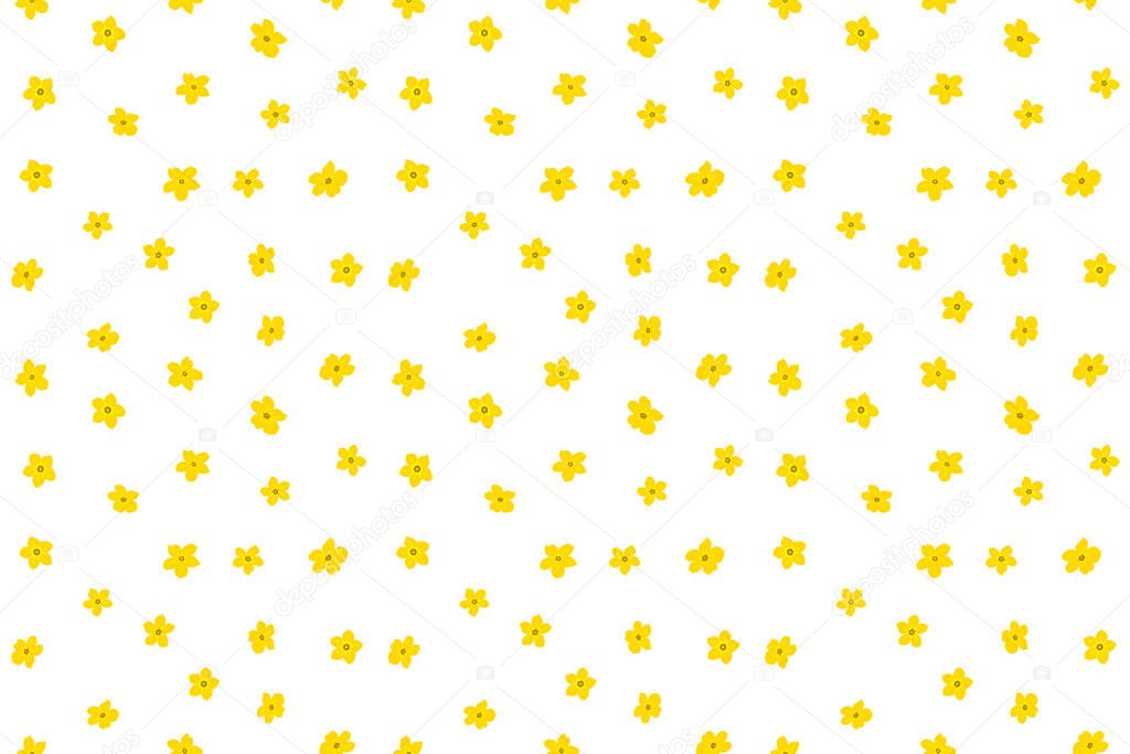 Beautiful background of tiny flowers in yellow colors. Seamless pattern with hand drawn flowers.