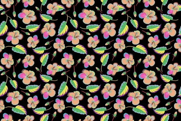 Liście Tropikalne Kwiaty Bezszwowe Wzór Ręcznie Malowana Ilustracja Kolorze Zielonym — Zdjęcie stockowe