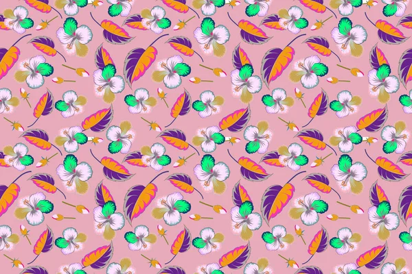 Motley Illustratie Bloeiende Jungle Hibiscus Naadloos Patroon Naadloos Exotisch Patroon — Stockfoto