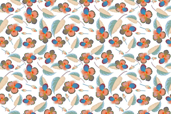 Seamless pattern of Hawaiian Aloha Shirt seamless design in blue and beige colors on a white background.