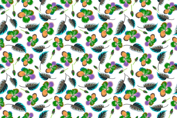 Иллюстрация Белом Фоне Летний Гавайский Бесшовный Рисунок Тропическими Растениями Гибискусом — стоковое фото