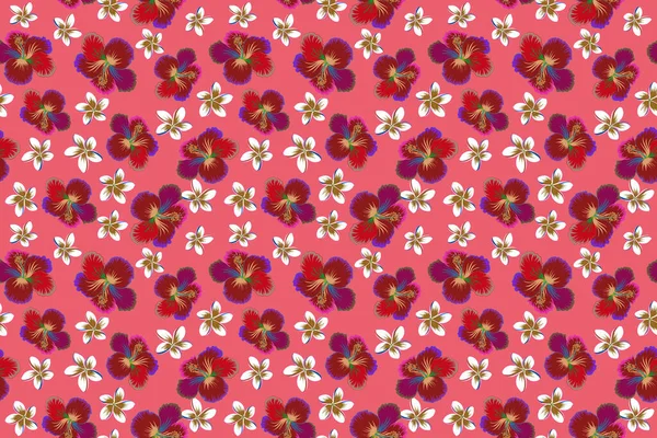 Floral seamless pattern. Tropical floral seamless pattern with pink, white and red hibiscus flowers.