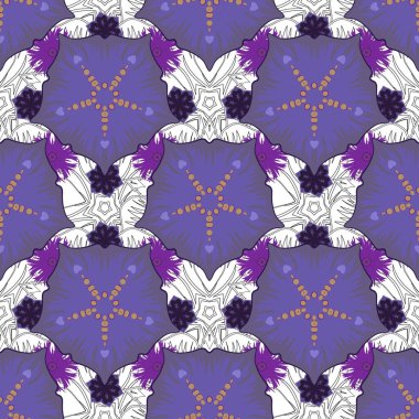 Mor, gri ve mor elementli desen. Vektör karman çorman süsü. Zengin kartı karşılamak için kullanılabilir. Klasik dikişsiz doku.