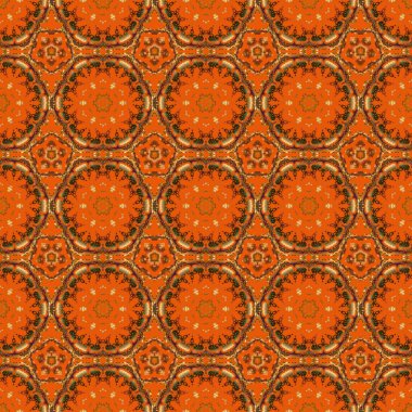 Damask 'ta kahverengi, sarı ve turuncu renklerde çiçek desenleri var. Vektör illüstrasyonu.