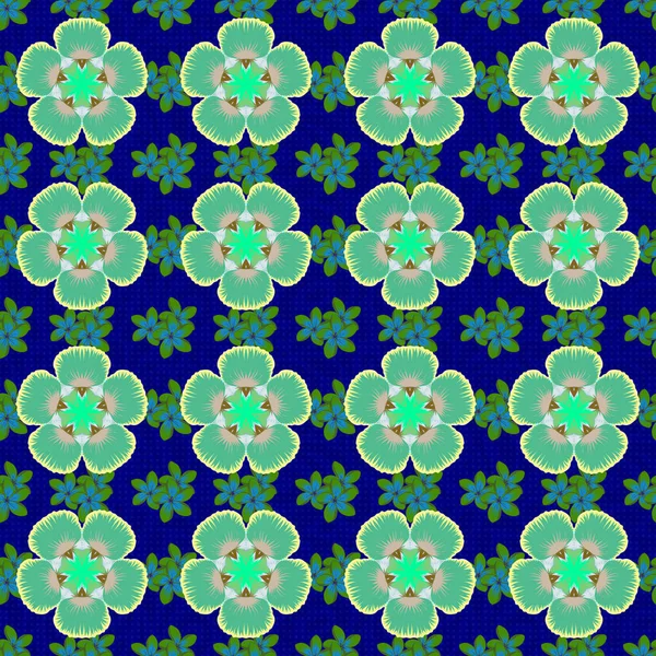 Nahtloses Muster Mit Dekorativen Sommerblumen Blauen Violetten Und Grünen Farben — Stockvektor