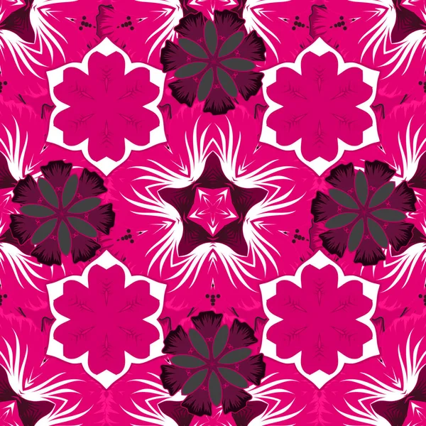Floral Vintage Nahtlose Muster Rosa Lila Und Magenta Farben Vektorillustration — Stockvektor