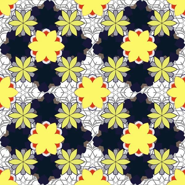 Εικονογράφηση Διανύσματος Απρόσκοπτη Μοτίβο Χαριτωμένα Λουλούδια Μαύρο Κίτρινο Και Γκρι — Διανυσματικό Αρχείο