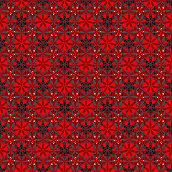 Wektor Kwiat Miniprint Bezszwowy Wzór Kolorze Szarym Czerwonym Czarnym Stylizowane — Wektor stockowy