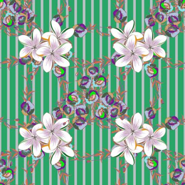 Çiçekli suluboya arkaplan. Yatak örtüsü, ceket, paket tasarımı, kumaş ve moda kavramları için vektör tekstil baskısı. Pembe ve yeşil çiçekli kusursuz desen.