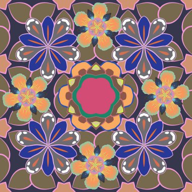 Raster modası geçmiş, kusursuz çiçek deseni. Kahverengi, pembe ve gri renklerde küçük minik çiçekler..